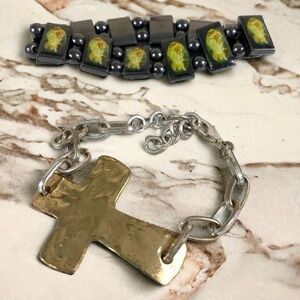 Metal Cross Bracelet & Magnetic Guardian Angel‎ Bracelet Lot Stylish Religious